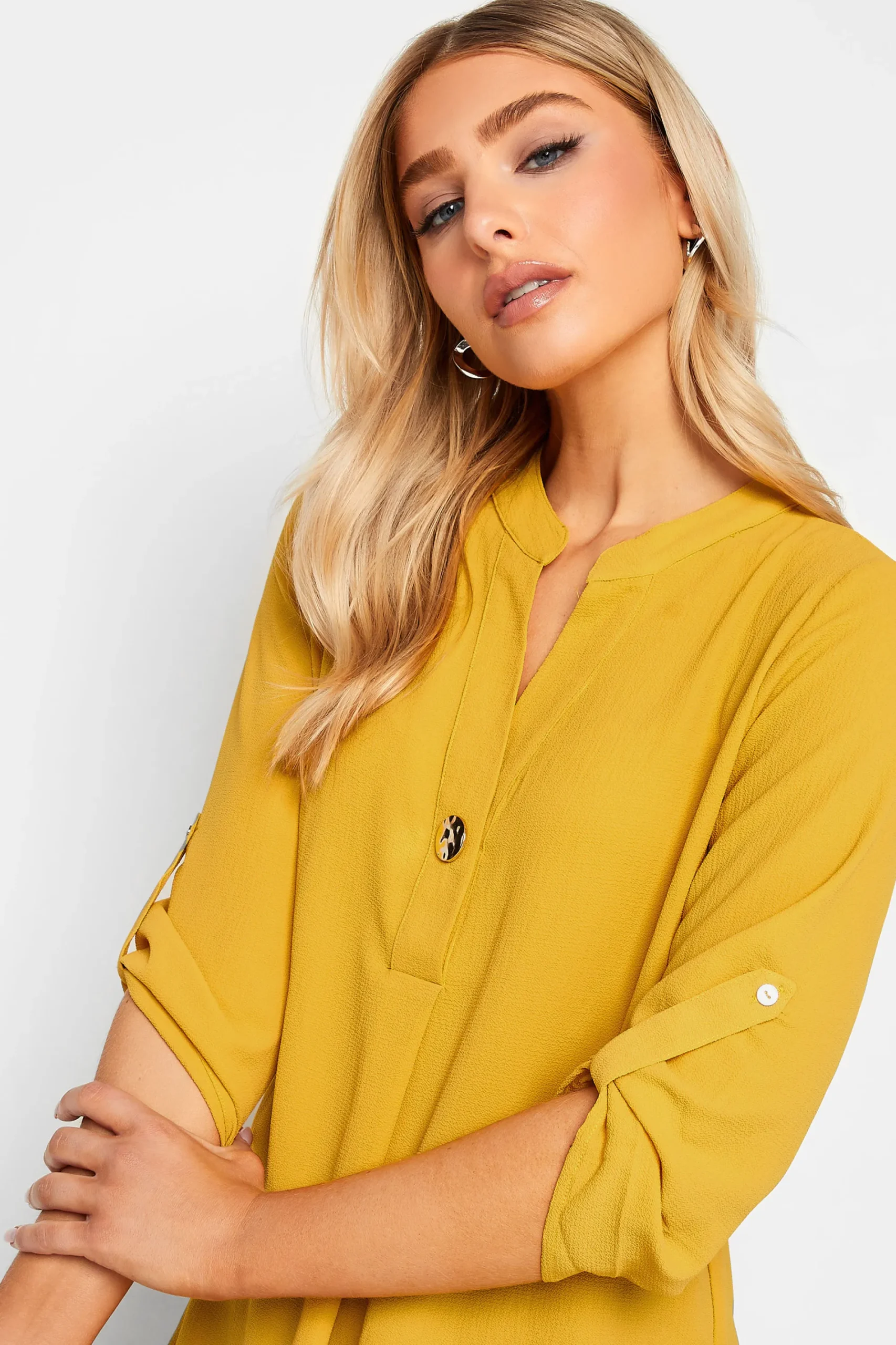 M&Co Womens Yellow Long Sleeve Button Blouse>Women Shirts