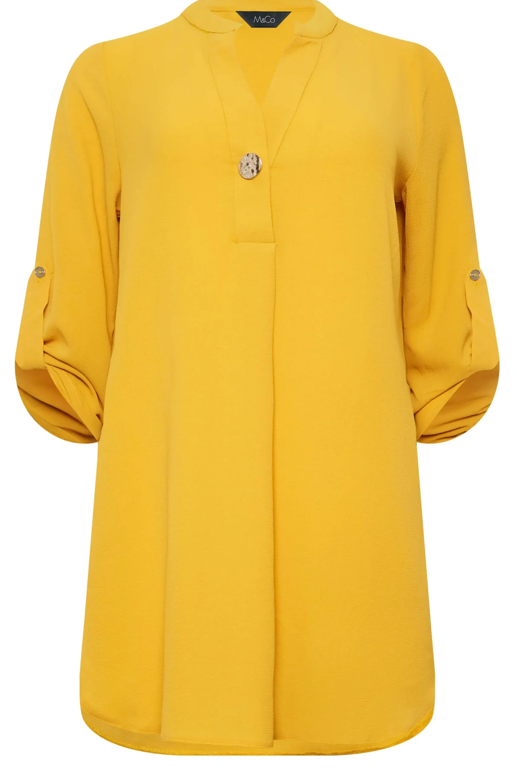 M&Co Womens Yellow Long Sleeve Button Blouse>Women Shirts