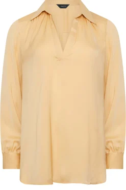 M&Co Womens Yellow Satin V-Neck Blouse><noscript><img width=