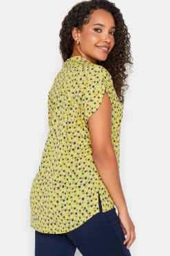 M&Co Womens Yellow Spot Print V-Neck Blouse><noscript><img width=