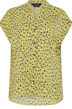 M&Co Womens Yellow Spot Print V-Neck Blouse><noscript><img width=