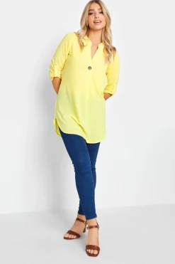 M&Co Womens Yellow Statement Button Tab Sleeve Shirt>Women Shirts