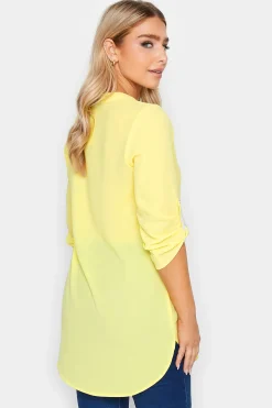 M&Co Womens Yellow Statement Button Tab Sleeve Shirt><noscript><img width=