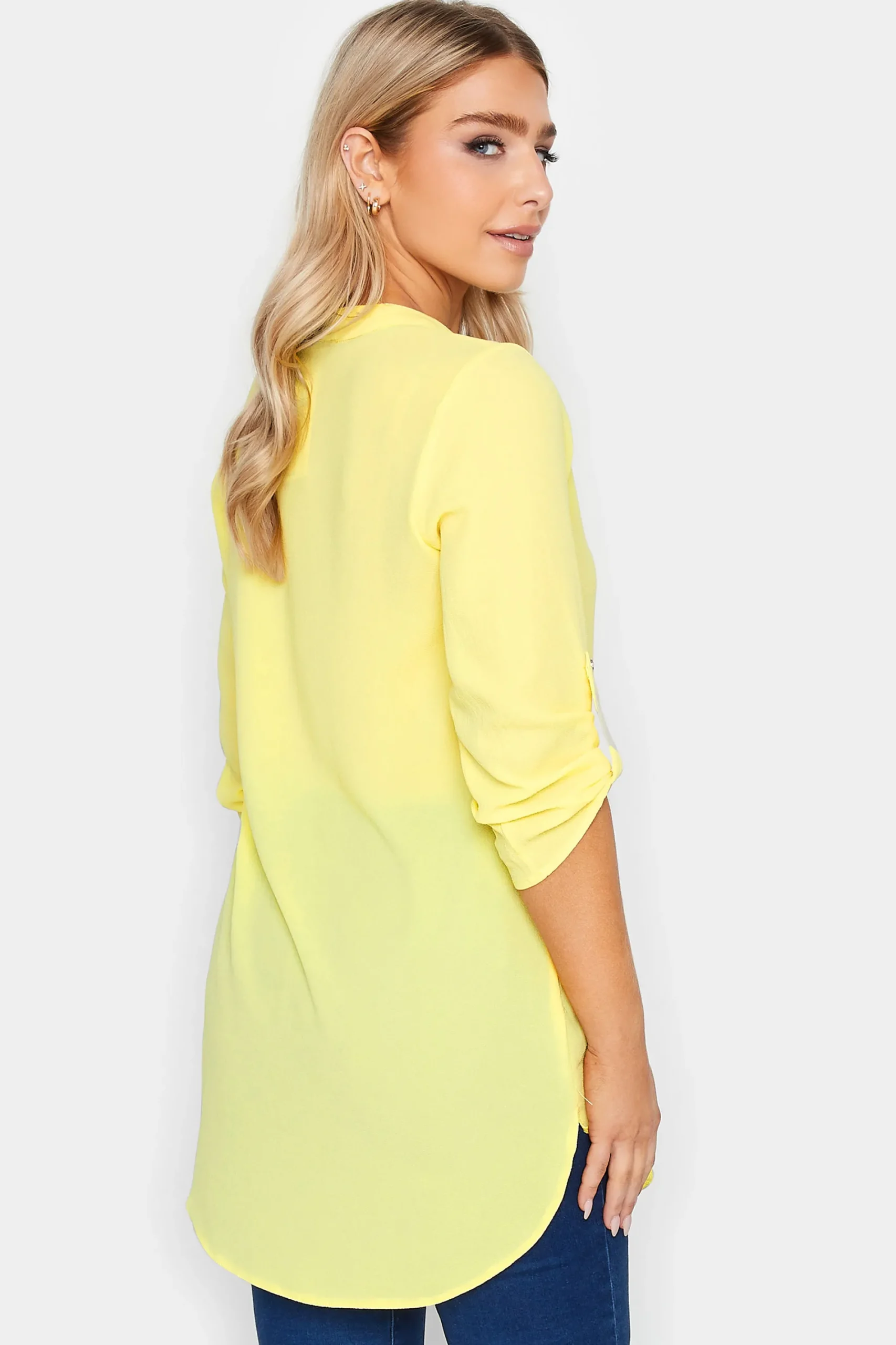 M&Co Womens Yellow Statement Button Tab Sleeve Shirt>Women Shirts