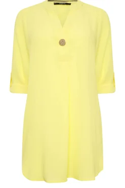 M&Co Womens Yellow Statement Button Tab Sleeve Shirt><noscript><img width=