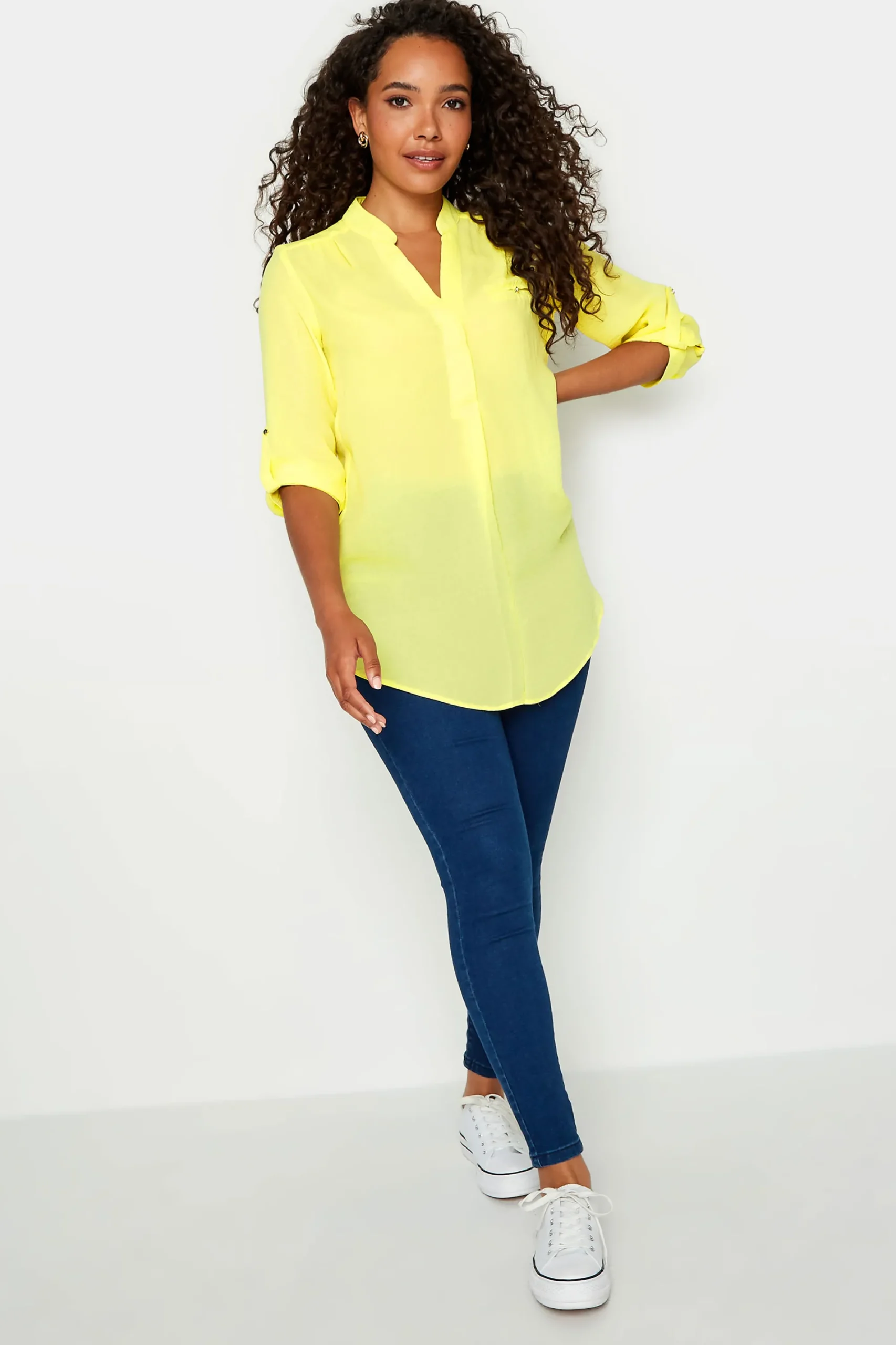 M&Co Womens Yellow Tab Sleeve Blouse>Women Shirts