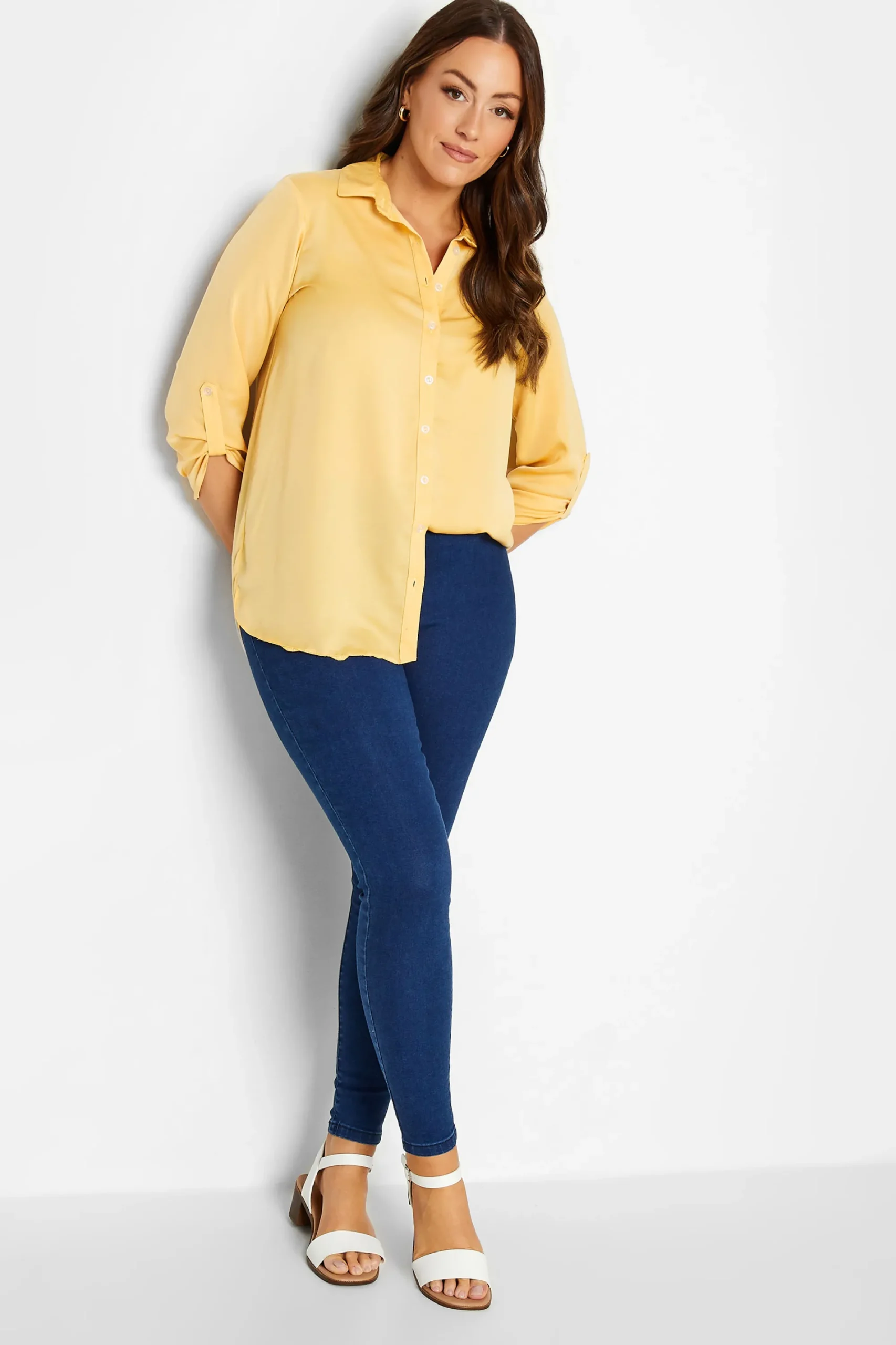 M&Co Womens Yellow Tab Sleeve Shirt>Women Shirts