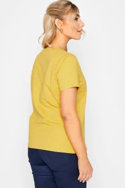 M&Co Womens Yellow V-Neck Cotton T-Shirt><noscript><img width=