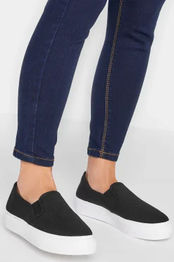 M&Co Pixiegirl Pixiegirl Black Canvas Slip On Flatform Trainers In Standard Fit>Women Flat Shoes