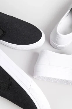 M&Co Pixiegirl Pixiegirl Black Canvas Slip On Flatform Trainers In Standard Fit><noscript><img width=