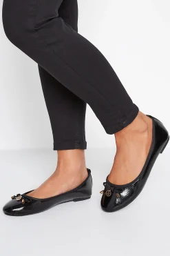 M&Co Pixiegirl Pixiegirl Black Patent Bow Ballet Pumps In Standard Fit>Women Flat Shoes
