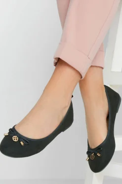 M&Co Pixiegirl Pixiegirl Black Faux Suede Bow Charm Ballet Pumps In Standard Fit>Women Flat Shoes