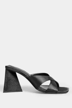 M&Co Pixiegirl Pixiegirl Black Satin Crossover Heeled Mules In Standard Fit><noscript><img width=