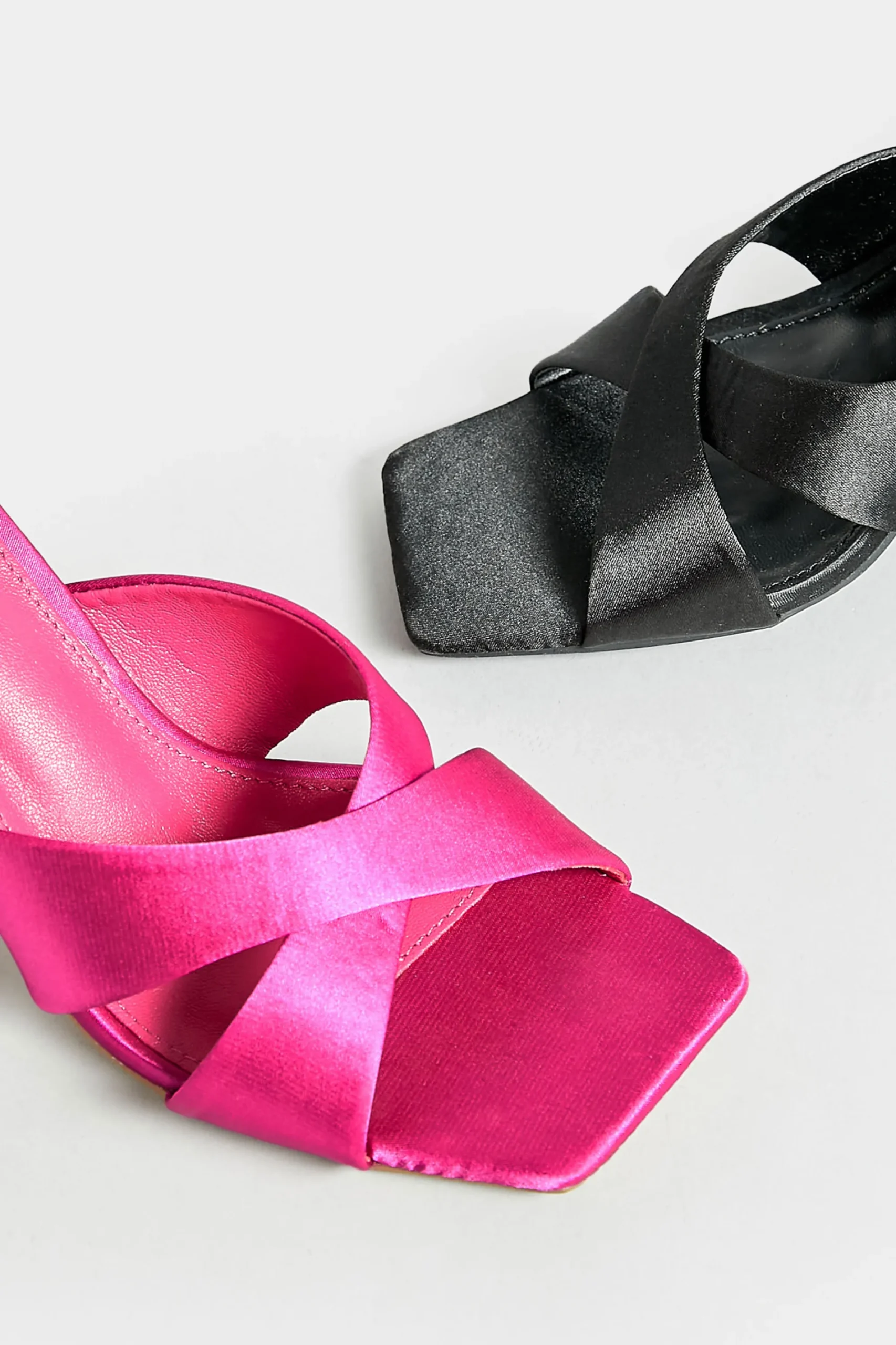 M&Co Pixiegirl Pixiegirl Black Satin Crossover Heeled Mules In Standard Fit>Women Mules & Sliders