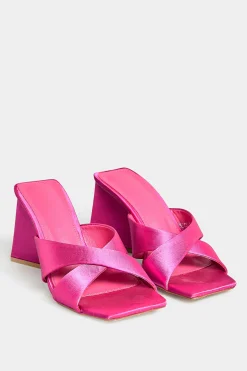 M&Co Pixiegirl Pixiegirl Pink Satin Crossover Heeled Mules In Standard Fit>Women Mules & Sliders