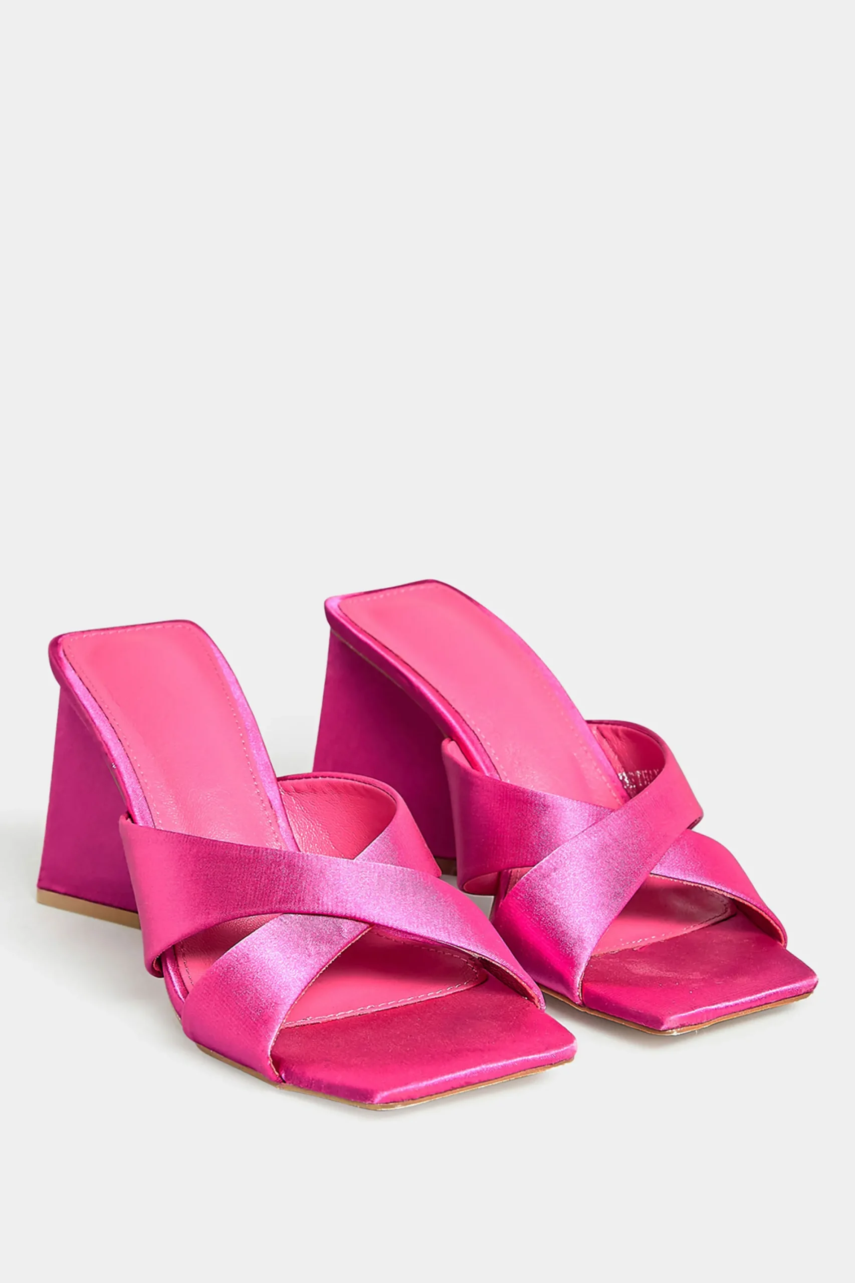 M&Co Pixiegirl Pixiegirl Pink Satin Crossover Heeled Mules In Standard Fit>Women Mules & Sliders