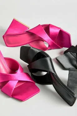 M&Co Pixiegirl Pixiegirl Pink Satin Crossover Heeled Mules In Standard Fit><noscript><img width=