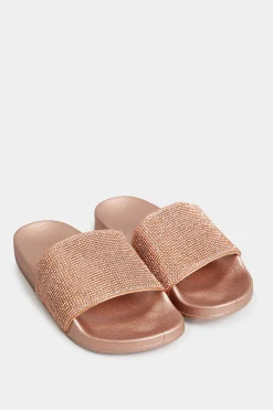 M&Co Pixiegirl Pixiegirl Rose Gold Diamante Sliders In Standard Fit>Women Sandals