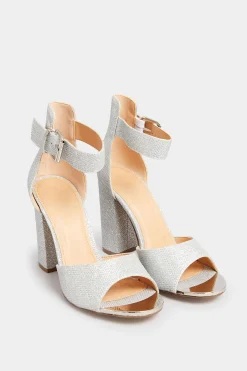 M&Co Pixiegirl Pixiegirl Silver Diamante Ankle Strap High Block Heels In Standard Fit>Women Heels