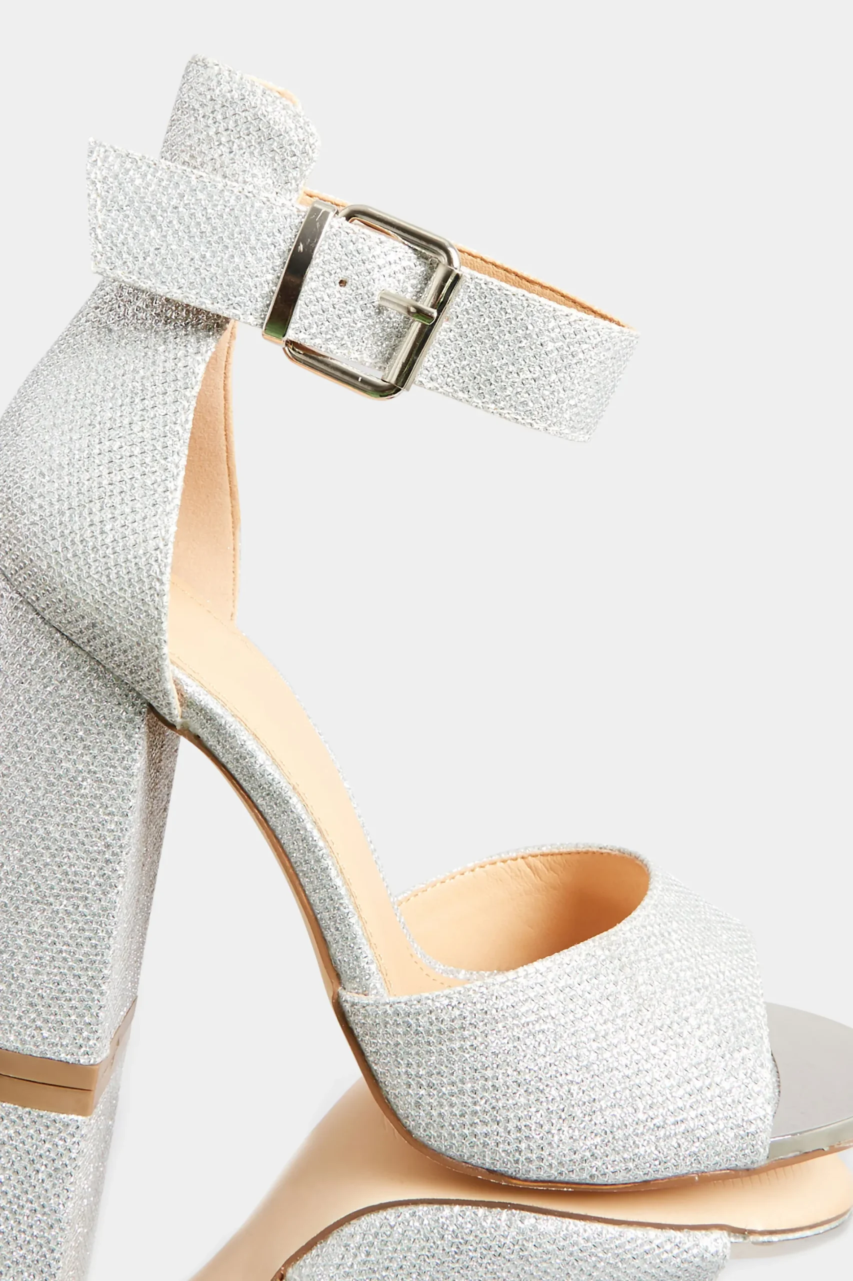 M&Co Pixiegirl Pixiegirl Silver Diamante Ankle Strap High Block Heels In Standard Fit>Women Heels