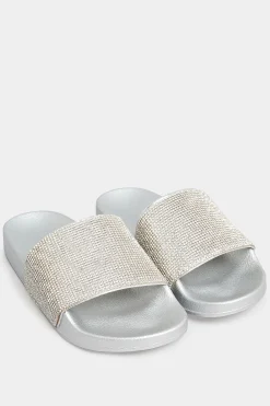 M&Co Pixiegirl Pixiegirl Silver Diamante Sliders In Standard Fit>Women Sandals