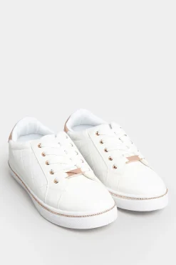 M&Co Pixiegirl Pixiegirl White & Rose Gold Quilted Diamante Trainers In Standard Fit>Women Trainers