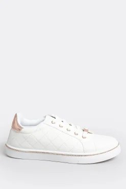 M&Co Pixiegirl Pixiegirl White & Rose Gold Quilted Diamante Trainers In Standard Fit><noscript><img width=