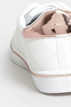 M&Co Pixiegirl Pixiegirl White & Rose Gold Quilted Diamante Trainers In Standard Fit><noscript><img width=