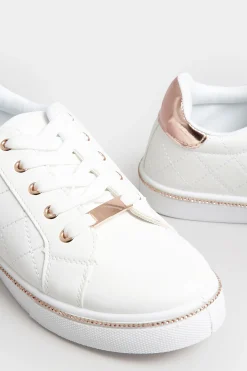 M&Co Pixiegirl Pixiegirl White & Rose Gold Quilted Diamante Trainers In Standard Fit><noscript><img width=