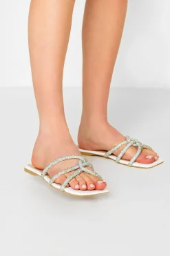 M&Co Pixiegirl Pixiegirl White Diamante Strap Mule Sandals In Standard Fit>Women Mules & Sliders