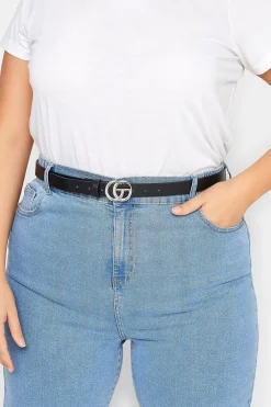M&Co Yours Yours 2 Pack Black & Croc Print Initial Logo Belts>Women Belts