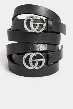 M&Co Yours Yours 2 Pack Black & Croc Print Initial Logo Belts><noscript><img width=