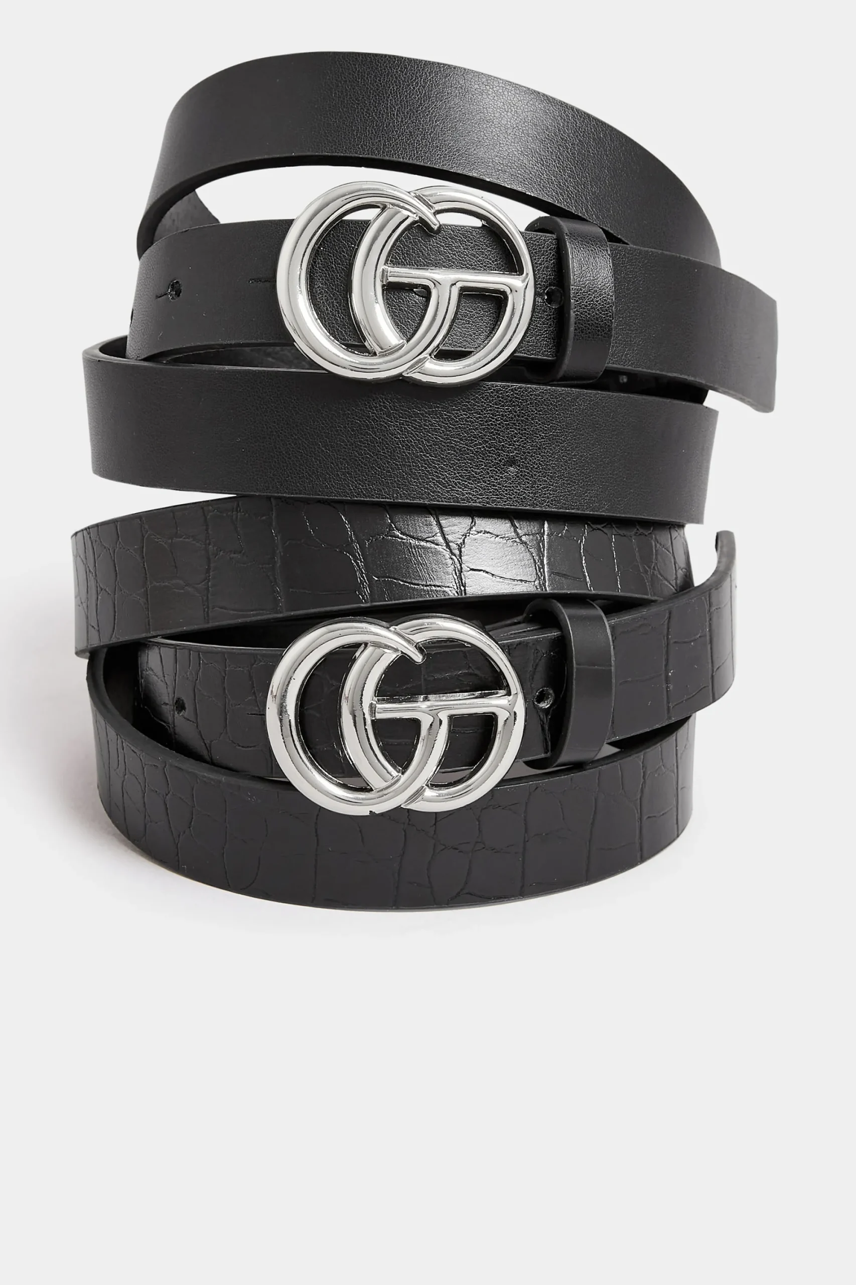 M&Co Yours Yours 2 Pack Black & Croc Print Initial Logo Belts>Women Belts