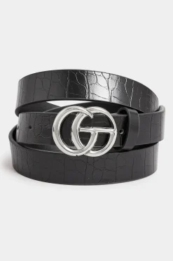 M&Co Yours Yours 2 Pack Black & Croc Print Initial Logo Belts><noscript><img width=