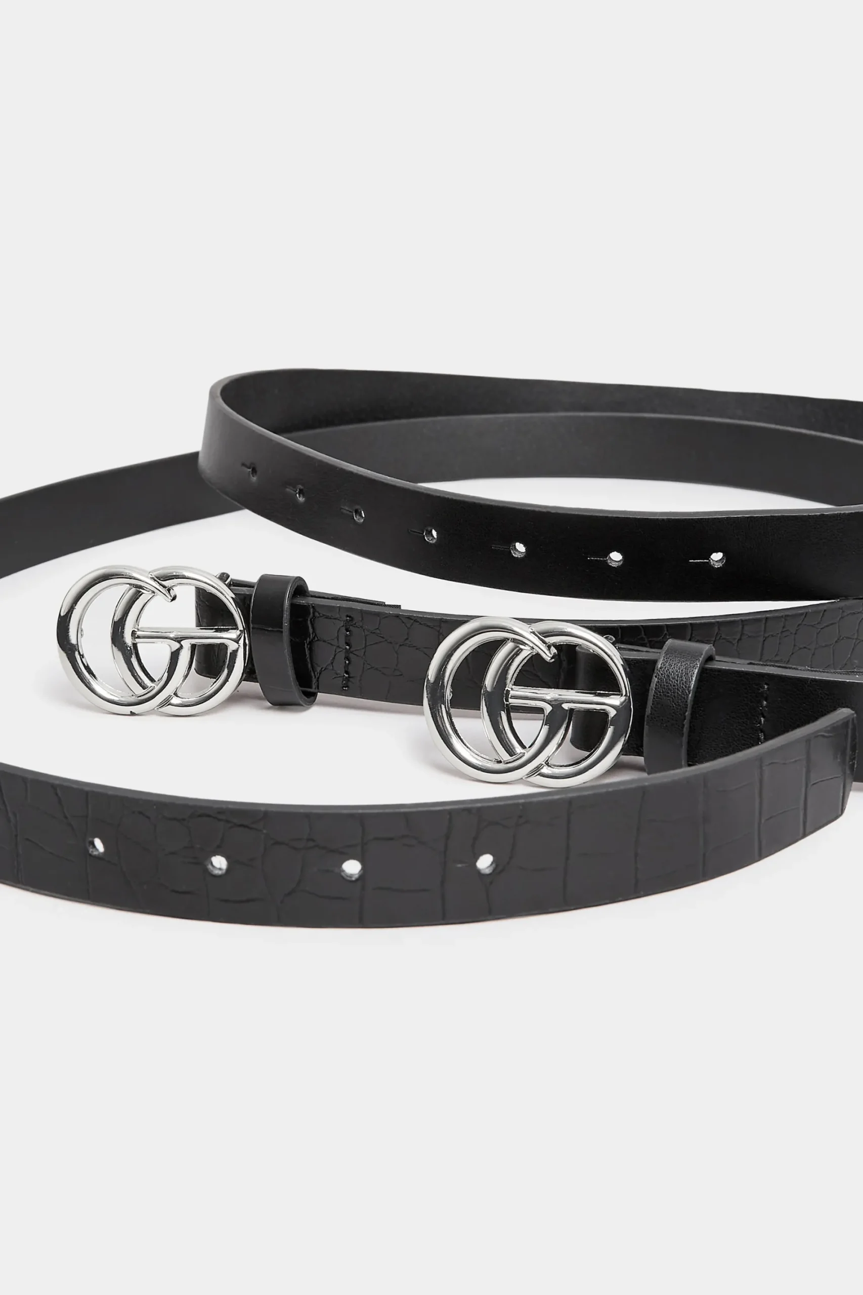 M&Co Yours Yours 2 Pack Black & Croc Print Initial Logo Belts>Women Belts