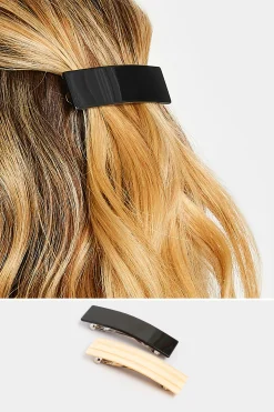 M&Co Yours Yours 2 Pack Black & Cream Hair Clips>Women Hair Accessories