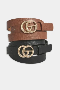 M&Co Yours Yours 2 Pack Black & Brown Double Hoop Belts><noscript><img width=
