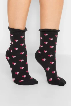 M&Co Yours Yours 4 Pack Black & Pink Heart Print Ankle Socks>Women Socks