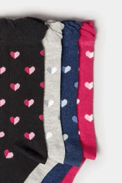 M&Co Yours Yours 4 Pack Black & Pink Heart Print Ankle Socks><noscript><img width=