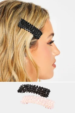 M&Co Yours Yours 2 Pack Black & Pink Cluster Crystal Hair Clips>Women Hair Accessories