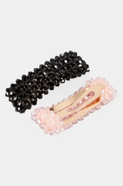 M&Co Yours Yours 2 Pack Black & Pink Cluster Crystal Hair Clips><noscript><img width=