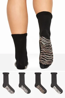 M&Co Yours Yours 4 Pack Black Animal Print Footbed Socks>Women Socks