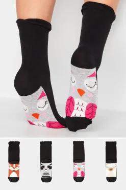 M&Co Yours Yours 4 Pack Black Animal Print Footbed Socks>Women Socks