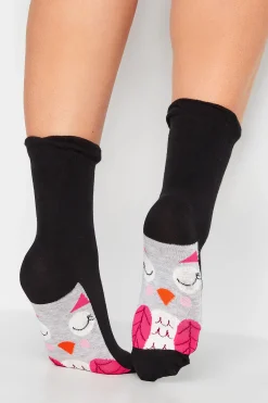 M&Co Yours Yours 4 Pack Black Animal Print Footbed Socks>Women Socks