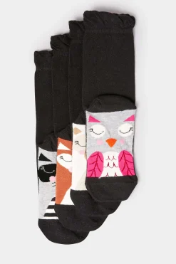M&Co Yours Yours 4 Pack Black Animal Print Footbed Socks><noscript><img width=