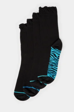 M&Co Yours Yours 4 Pack Black Animal Print Footbed Ankle Socks><noscript><img width=
