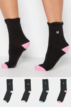 M&Co Yours Yours 4 Pack Black Butterfly Embroidered Ankle Socks>Women Socks