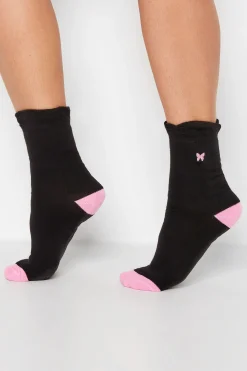 M&Co Yours Yours 4 Pack Black Butterfly Embroidered Ankle Socks>Women Socks