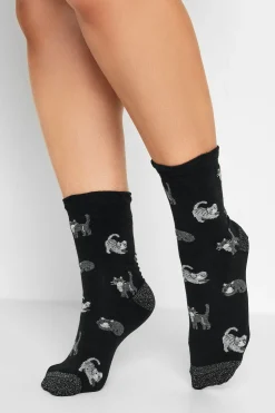 M&Co Yours Yours 4 Pack Black Cat Print Ankle Socks>Women Socks