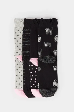 M&Co Yours Yours 4 Pack Black Cat Print Ankle Socks><noscript><img width=